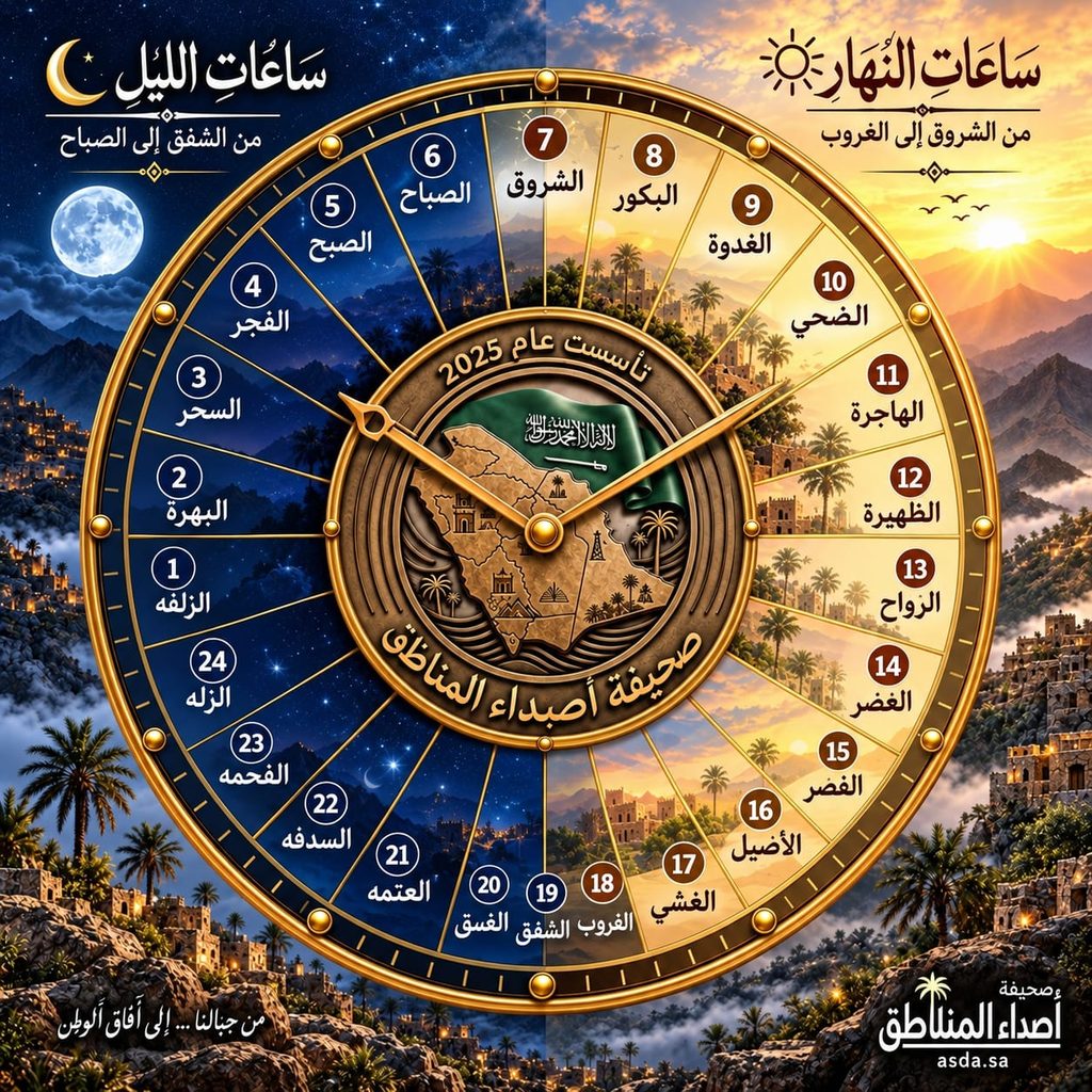 ساعة-اصداء-المناطق-1024x1024-1 24 ساعة.. حين منحت العربيةُ الزمنَ أسماءه